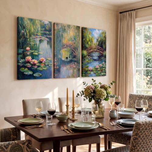 Pormipone Monet 3Pc Poster Water Lily Black Cat Under Bridge Unframed 16x24