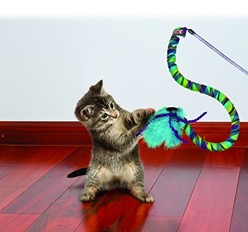 KONG Cat Teaser Wand Toy - Encourages Pouncing & Batting (Curlz) - color: BLUE