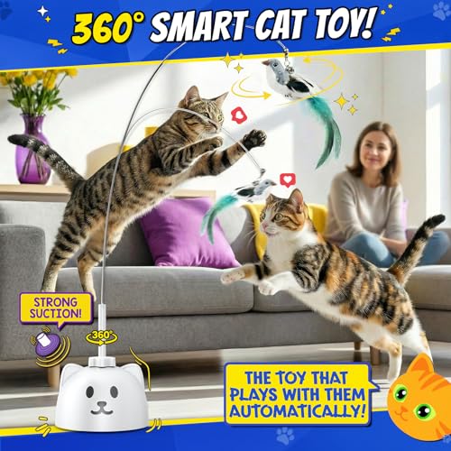 CATPICK Automatic Interactive Cat Toy, Flying Bird Wand for Indoor Cats - color: Brown