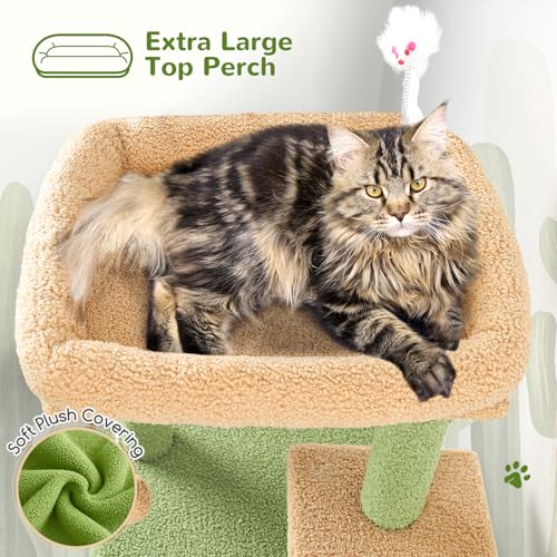 Globlazer Cactus Cat Tree Tower for Indoor Cats Large Adult, FC50, Green - color: Cactus, size: XL