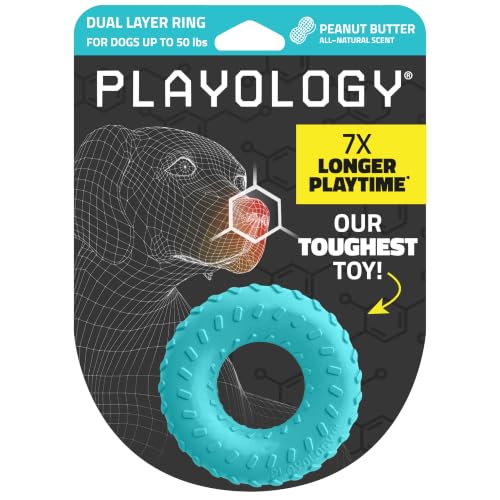 Playology Dual Layer Ring Toy for Aggressive Chewers, Peanut Butter Scent - size: Medium, style: Peanut Butter