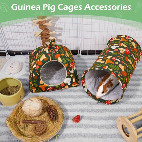 Bienbee Guinea Pig Hideout, 2 Piece Washable Set for Small Animals Large - color: Green Mushroom, size: Large(9.4"L x 9.4"W x 7.9"H)