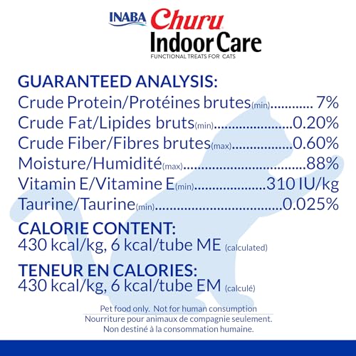 INABA Churu Indoor Care for Hairball Control, Functional Lickable Cat Treat with Taurine & Green Tea Extract, 0.5oz Each, 24 Tubes Total, Chicken Recipe - size: 1 Count (Pack of 24)