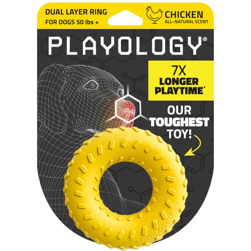 Playology Dual Layer Ring Dog Toy for Aggressive Chewers, Chicken Scent - size: Jumbo, style: Chicken
