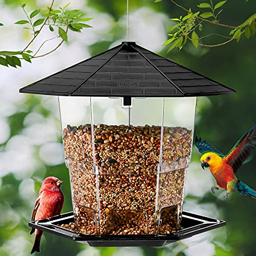 Jealoeur Bird Feeders for Outdoors Hanging Bird Feeder Wild Birds Seed, Black - color: Black