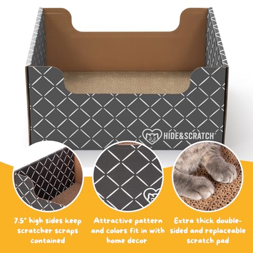 Hide & Scratch Cardboard Cat Scratcher Box & Bed Dark Grey 2 Pack Cat Pad - color: Dark Grey