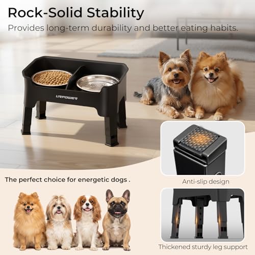 URPOWER Mess Proof Elevated Dog Bowls, Splash Guard Raised Bowl Stand - color: Matte Black, size: Small