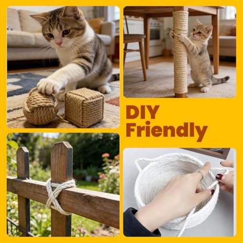 Natural Sisal Rope for Cat Tree and Scratching Post, 3/16 Inch x 100ft - size: 3/16'' x 100ft