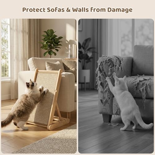 XiaZ Cat Scratcher, 23" Sisal Cats Scratching Board with 5 Adjustable Heights, No Assembly Required, Foldable Cat Scratchers for Indoor Cats and Kittens, Ready to Use - size: 15.7"L x 13.7"W x 23"H