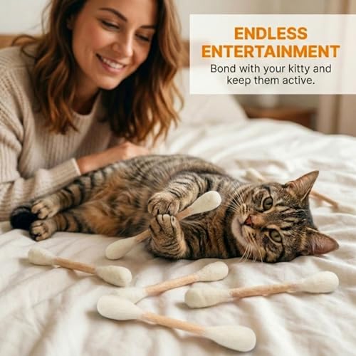 Glaciart One Swabs Cat Toys with Catnip - 12 Pk | Durable for Chew, Cute Cat Toys Interactive Kitty for Boredom, Exercise, & Play | Filled w/Organic Catnip for Anxiety & as Digestive Aid | Gift Idea - color: Beige Swabs 12pcs, size: Regular