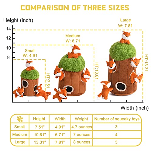 Interactive Squeaky Dog Toys Fox Dog Toy, Stuffing Woodland Friends Burrow, Squeaky Plush Dog Toys for Small Medium Large Dogs Small Size (Large) - size: Burrow - Large, style: Fox