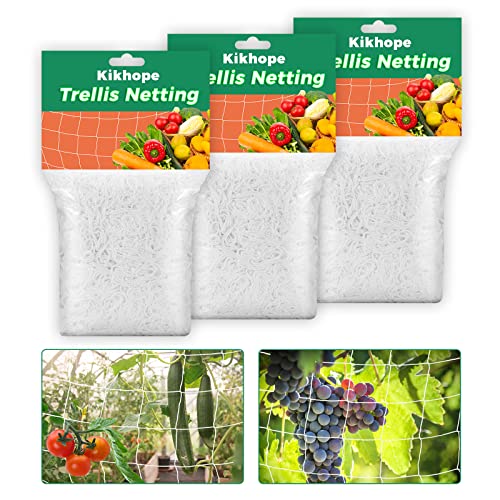 Kikhope Trellis Netting, 3 Packs 5 x 15 ft Heavy-Duty Polyester Plant Trellis Netting Mesh, Square Mesh Net for Climbing Plant, Fruits, Vegetables, Vines, Grow Tents, White - size: 5 x 15 ft ( 3 Packs )