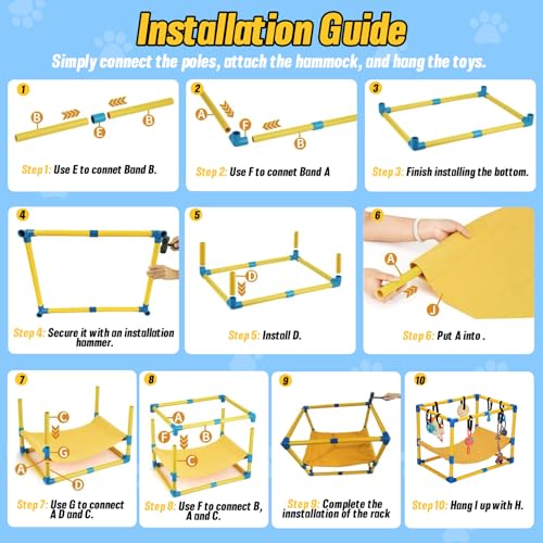 Puppy Play Gym with 8 Hanging Toys - color: Yellow, size: 22.28x16.65x17.71in