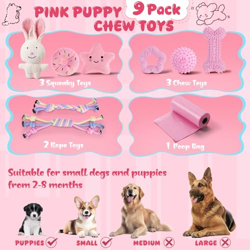 9pcs Pink Puppy Toys for Teething Treat Interactive to Keep Them Busy - color: Multicolor