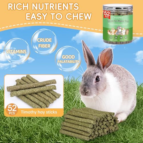 52Pcs Rabbit Chew Sticks, Guinea Pig Toys, Natural Timothy Hay Teeth Stick - size: 52P-Green-Set