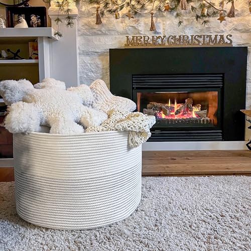 INDRESSME XXXLarge Woven Rope Blanket Basket Living Room White, 90L - color: White, size: 21.7"D x 13.8"H