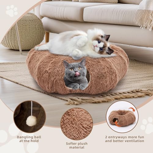 Cat Tunnels for Indoor Cats, Donut Tunnel Toys for Cats - Brown