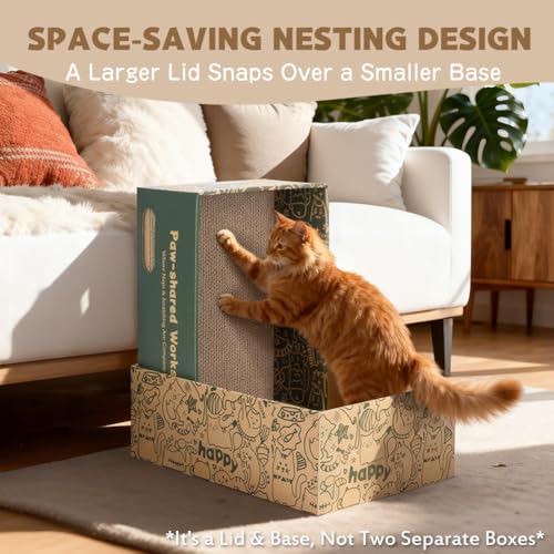 6 Pack Cat Scratch Pad with Nested Boxes, Space-Saving Cat Scratcher Set - size: Deluxe: 2 Nested Boxes, 6 Pads