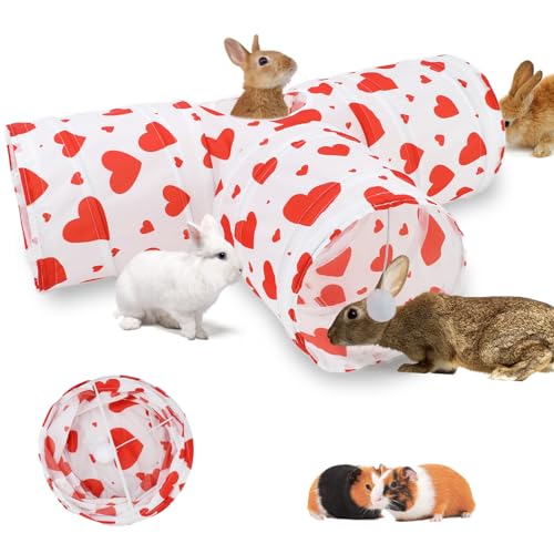 BWOGUE Bunny Tunnels & Tubes, 3-Way Collapsible Rabbit Hideout for Bunnies - color: Heart