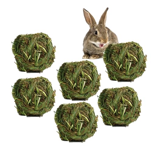 kathson Natural Rabbit Grass Ball,Timothy Grasses Chew Toys,Natural Weaving Molar Tooth Toy,Bunny Activity Play Balls for Chinchillas Hamster Guinea Pig and Small Animal (6 PCS) - color: Grass green