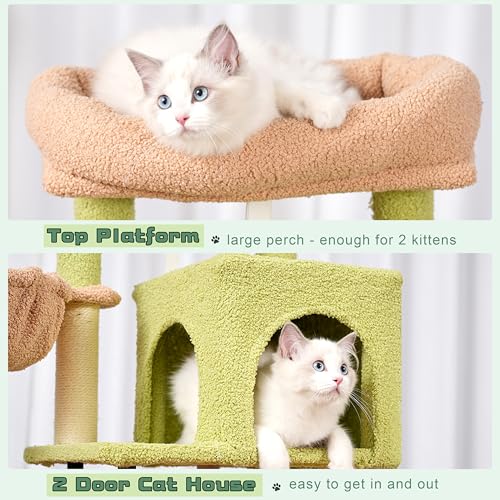 Gitelsnour Cat Tree, 43.3'' Cat Tower with Hammock for Kittens GCT004SGY - color: Green and yellow, size: 43.3 inches