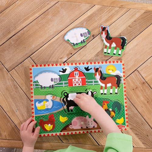 Melissa & Doug Farm Wooden Peg Puzzle (8 pcs) - size: 11.75 x 8.75 x 0.7, style: Farm