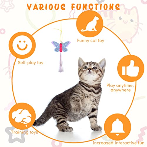 8 Pcs Doorway Cat Toys Indoor Feather Cat Toys Door Hanger Cat Toys Interactive Hanging Cat Toys Dragonfly Little Mouse Toys Retractable Cat Teaser Toys Kitten Toys for Play, 6 Styles (Vibrant Style) - style: Vibrant Style