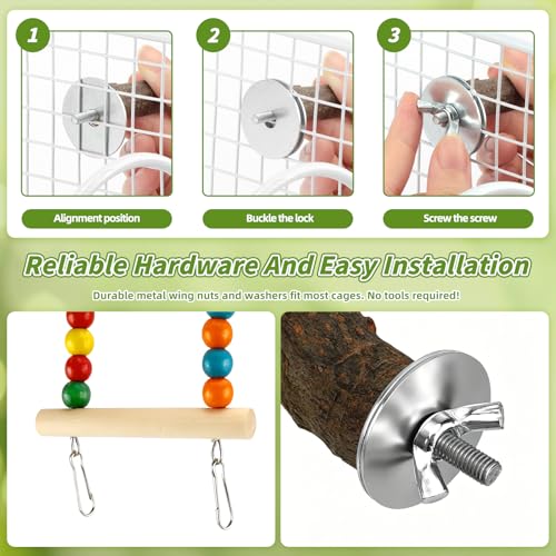 8 Pcs Natural Wood Bird Toys & Perches Set for Cages - size: Bird Toys & Perches Set