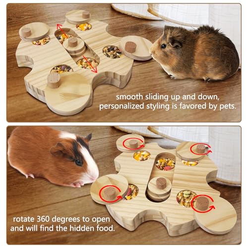 BNOSDM Hamster Foraging Toys Boredom Breaker Pet Rat Foraging Toys Bunny Puzzle Toys for Rabbits Interactive Bunny Toys Wooden Hamster Enrichment Toys for Guinea Pig Chinchillas Small Rodents,6-Hole