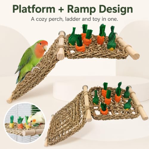 Parrot Chewable Natural Seagrass Woven Hammock,Natural Parrot Net(Carrot) - color: Splicing