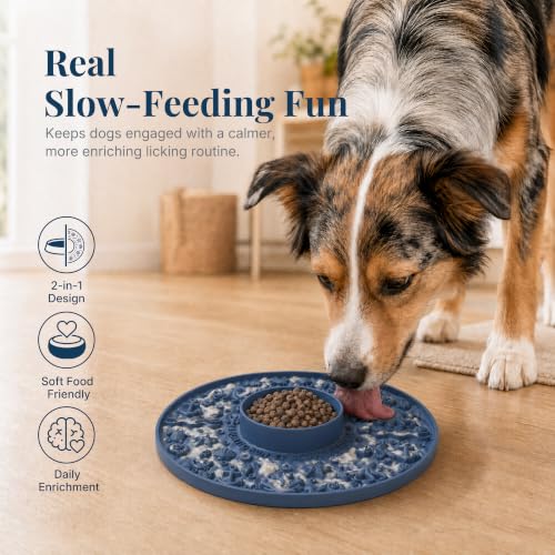 WorWoder 2-in-1 Lick Mat for Dogs, Built-in Slow Feeder Bowl