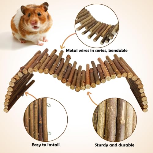 PINVNBY Bendy Hamster Climbing Ladder Bridge Long Natural Wooden Rat Fence - size: L:19.7x4inches,9.8x4inches