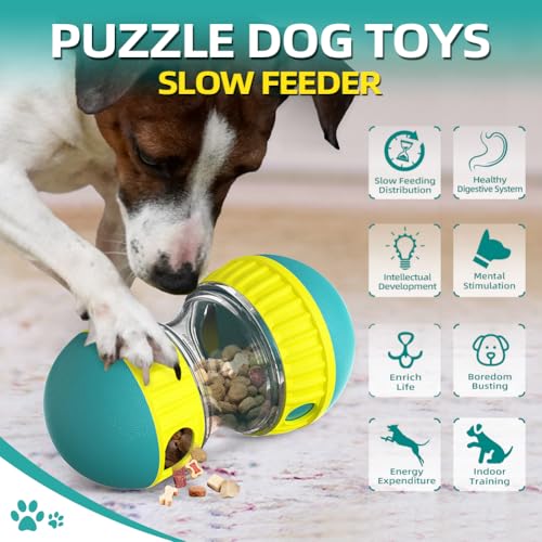 Mankoda Interactive Dog Puzzle Toy, Rolling Treat Dispenser Slow Feeder - color: Green
