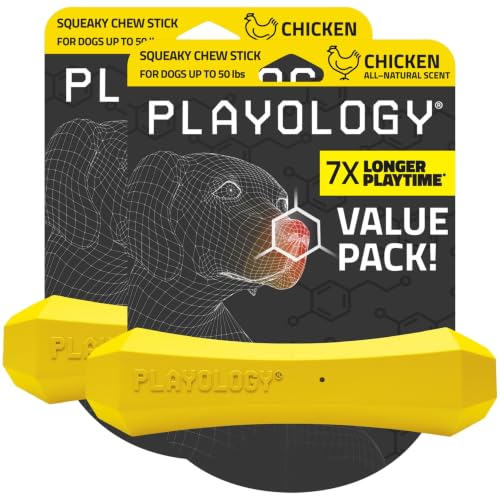 Playology Squeaky Chew Stick - Scented Dog Toy - Medium, Chicken Scent, 2pk - size: Medium (VALUE 2-Pack), style: Chicken