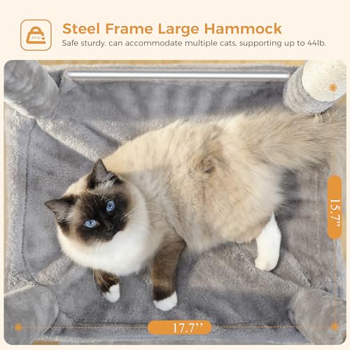 MUTTROS 45.7" Cat Tree with Hammock, Condo & 4 Sisal Posts, Grey - color: Grey, size: 45.7in