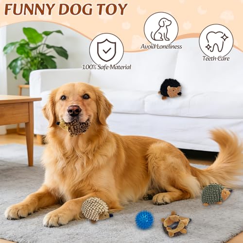 2-in-1 No-Stuffing Hedgehog Dog Toys 5 PCS, Squeaky Ball for Throwing Play - style: Hedgehog 5pack