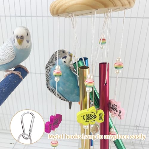 FlidRunest Bird Chewing Toys with Colorful Bells, Conure Wind Chimes Chew Toy with Colorful Stick, Bird Parrot Cage Hanging Bells Toys for Conure, Budgie, Parakeet, Cockatiel, Lovebird - style: Metal