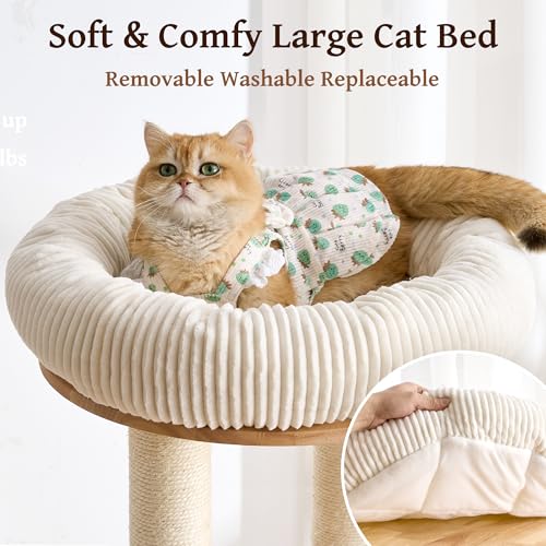 Solid Wood Cat Tree Tower with Scratching Post, 67 Inches Tall Cat Towers with Capsule and Condo, Modern Cat Tower with Rotating Ball Toy and Removable Top Bed for Indoor Cats - color: 67 inch-Condo