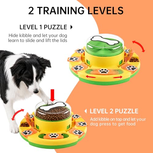 Dog Puzzle Toy 2 Levels, Slow Feeder, Pup Food Treat Feeding Dispenser for IQ Training and Entertainment for All Breeds,Green with Pattern - color: Green with Pattern