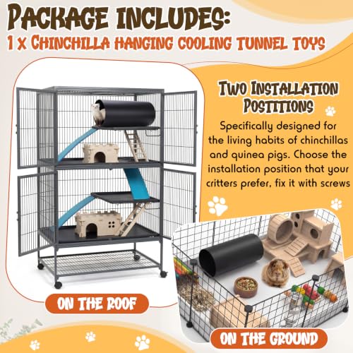 Soulchen Chinchilla Tunnel Hideout, Metal Cooling Tube for Ferret and Guinea Pig, Small Animal Cage Tunnel Bed, Hanging Corner Tube Toy, Chew Resistant, Black