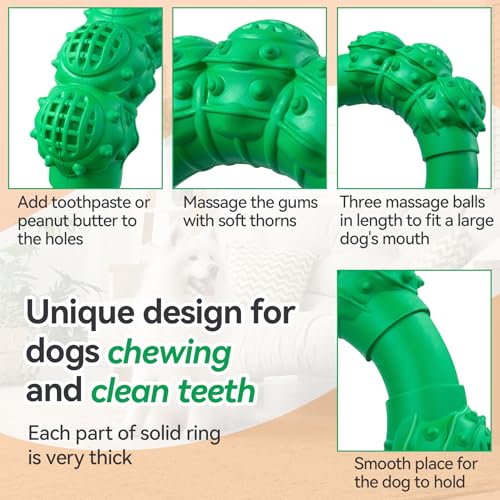 Indestructible Dog Chew Toys for Aggressive Chewers, Super Dog Chewer Toys for Medium Large Dogs, Interactive Dogs Ring Toy, Heavy Duty Teething Toys - color: Dark Green