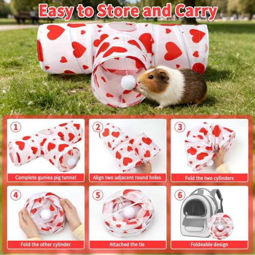 Rypet Guinea Pig Tunnel Hideout 3-Way Collapsible Small Pet Tubes, Heart - color: Flower
