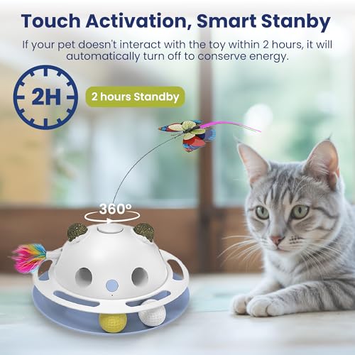PAWSPIK Feather Frenzy 4-in-1 Interactive Cat Toy with Catnip Balls