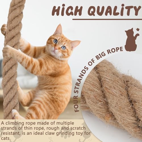 2" x9.8Ft Cat Climbing Rope with Hook, Natural Sisal Ceiling & Wall - size: 9.8FT