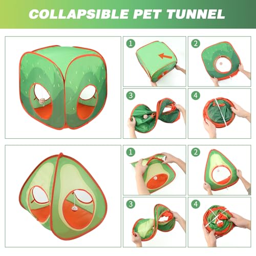 BWOGUE Bunny Tunnels & Tubes, 3-in-1 Collapsible Rabbit Hideout Toy Set - color: Avocado