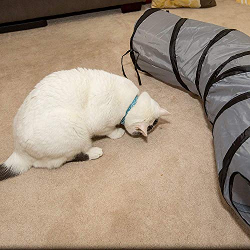 PetLike S Way Cat Tunnel Collapsible Pop-up Pet Tube Hideaway Play Toy with Ball (S-Way, Grey and Green) - color: Grey and Green, size: S-Way
