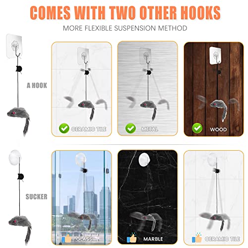 FYNIGO 2 Pcs Interactive Cat Toys for Indoor Cats & Kittens, Hanging Door Mouse Toy Set for Self Play, Bungee String Plush Mice with Clips, Hooks & Suction Cups