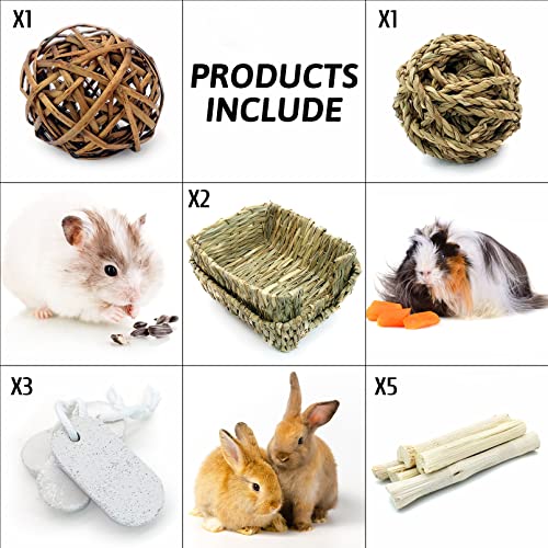 Hamiledyi Rabbit Grass Bed for Bunny, 12 Pcs Pet Bunny Chew Toys Natural Hand-Made Woven Hay Mat Hamster Grass Basket Small Animals Bedding for Guinea Pig Chinchilla Ferret Gerbil Rat