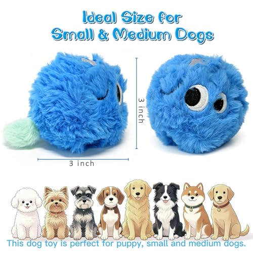 Squeaky Plush Ball Dog Toys for Small Medium Dogs, 3'' Soft Fuzz Ball - color: Blue-Berry Dog
