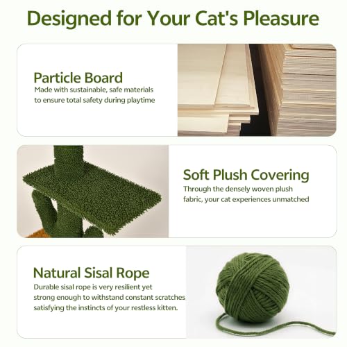 Cactus Floor to Ceiling Cat Tower, 17-in-1 Cat Wall Shelves, Green